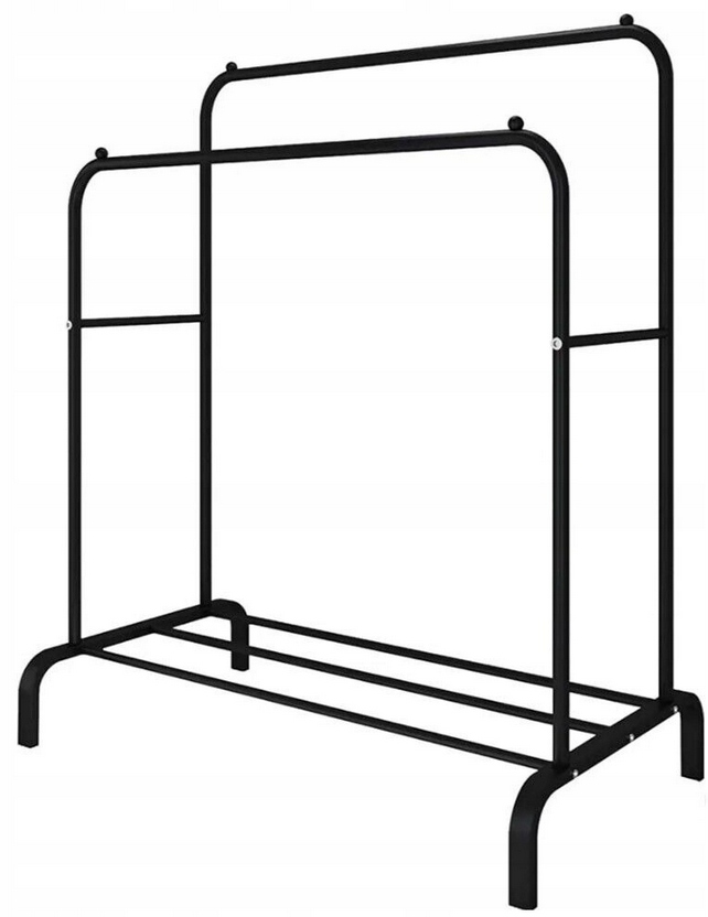 Suport metalic pentru haine 110x55x145 cm, cu bara dubla si raft pentru incaltaminte, negru Household NewTrend
