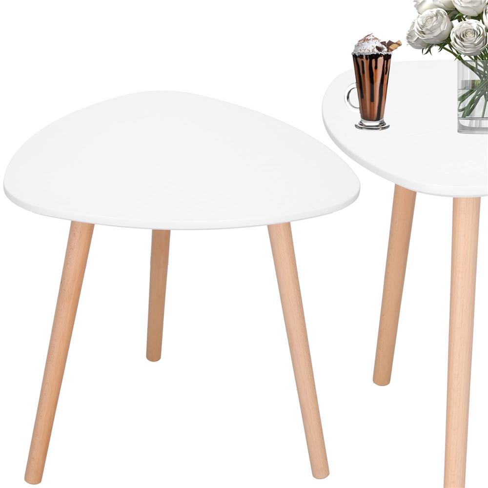 Masa de cafea, ovala, diametru 50 cm, inaltime 48 cm, Blat MDF, Picioare lemn, Alb Household NewTrend