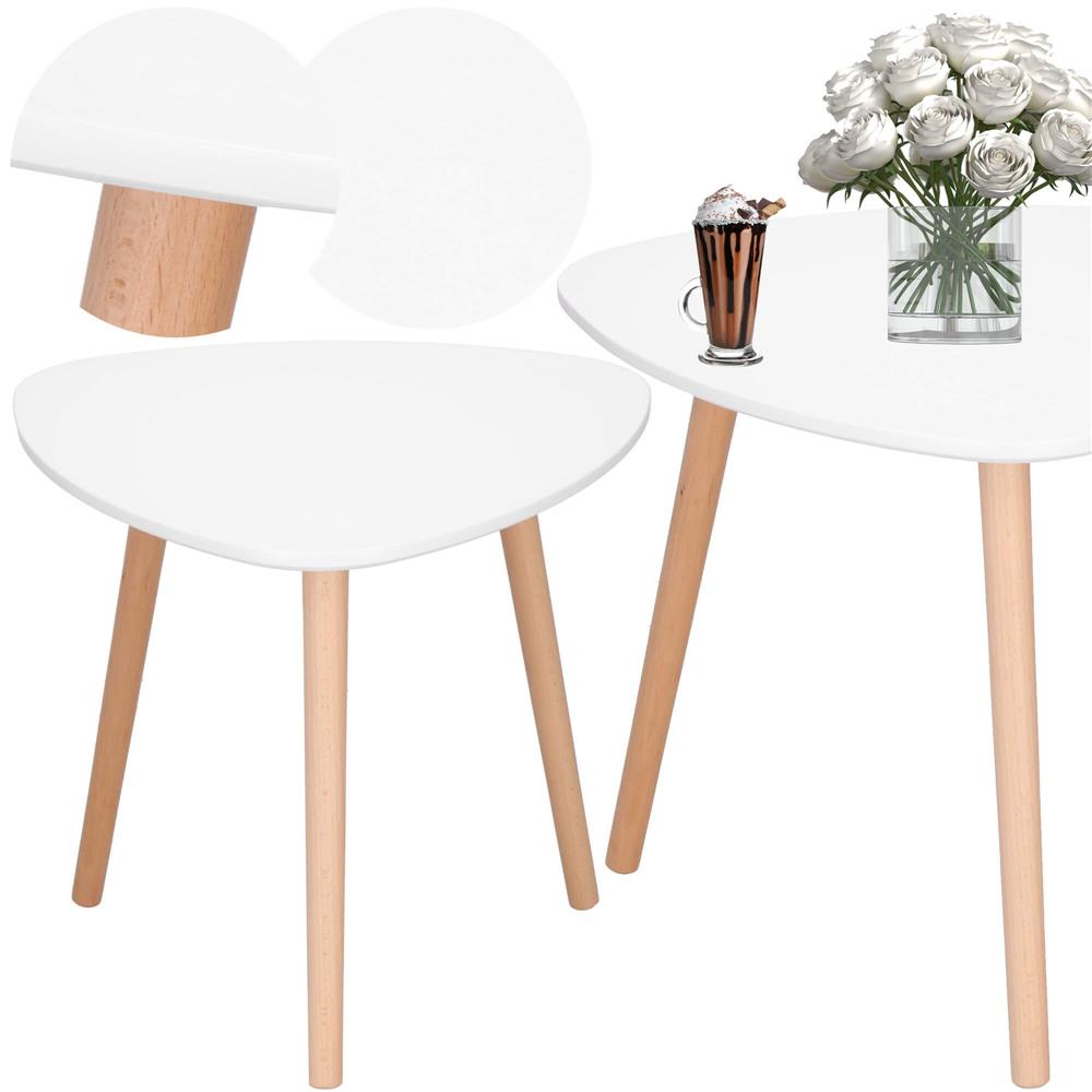 Masa de cafea, ovala, diametru 50 cm, inaltime 48 cm, Blat MDF, Picioare lemn, Alb Household NewTrend
