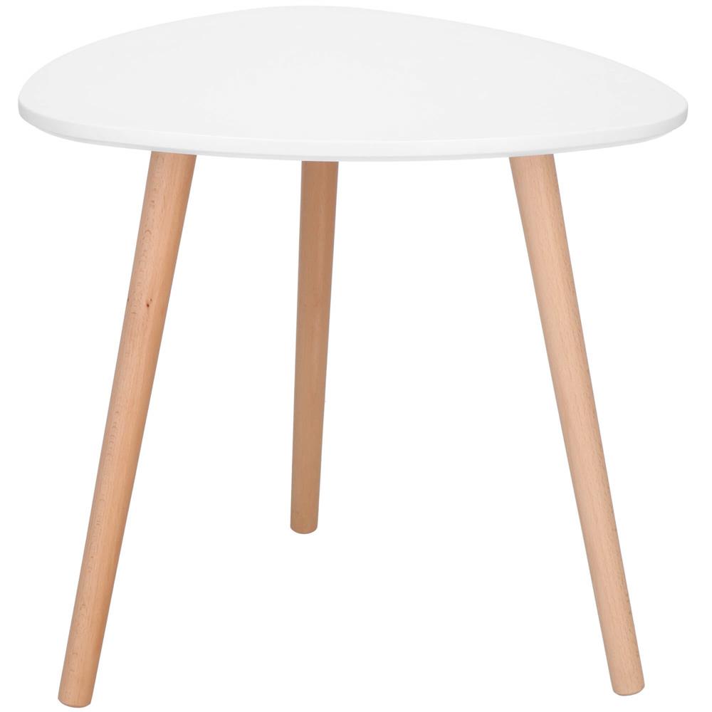 Masa de cafea, ovala, diametru 50 cm, inaltime 48 cm, Blat MDF, Picioare lemn, Alb Household NewTrend