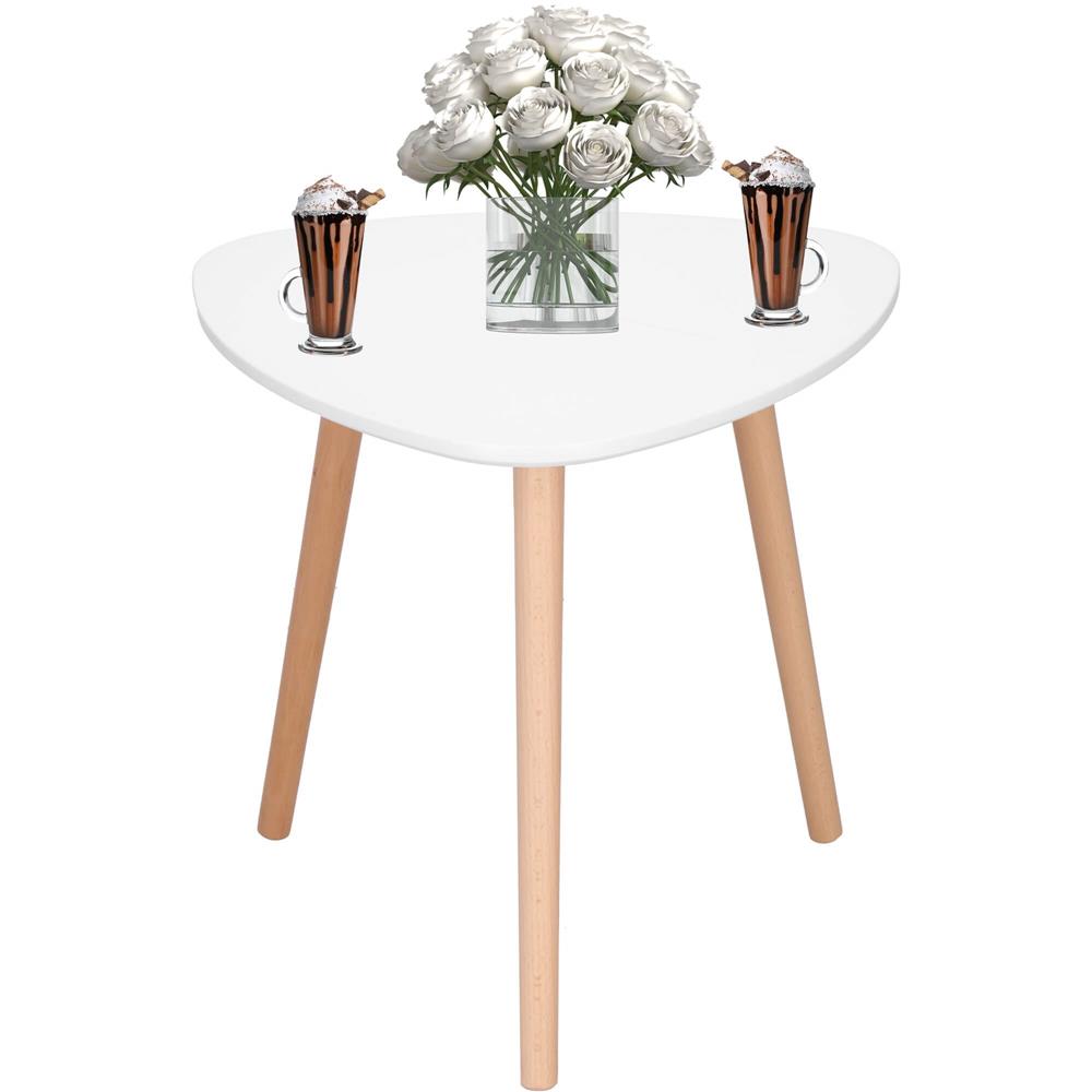 Masa de cafea, ovala, diametru 50 cm, inaltime 48 cm, Blat MDF, Picioare lemn, Alb Household NewTrend