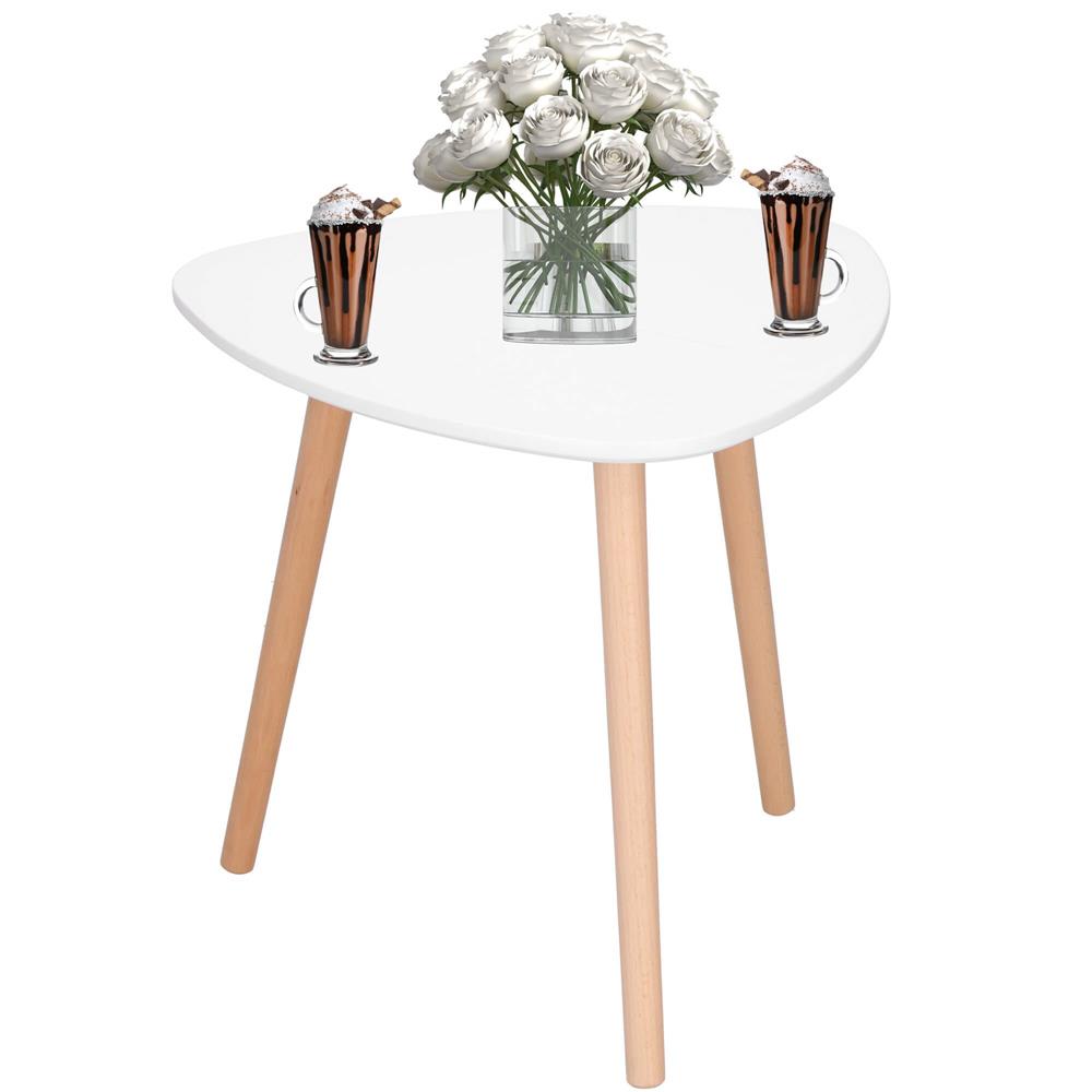Masa de cafea, ovala, diametru 50 cm, inaltime 48 cm, Blat MDF, Picioare lemn, Alb Household NewTrend