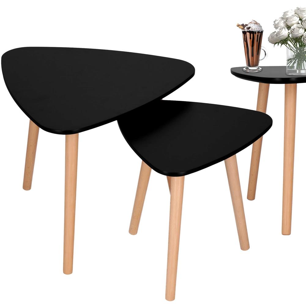 Set 2 mese de cafea, ovale, 54x45 cm si 41x40 cm, Blat MDF, Picioare lemn, Negru Household NewTrend