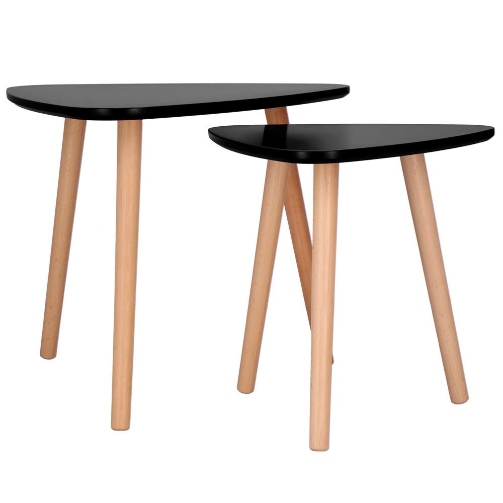 Set 2 mese de cafea, ovale, 54x45 cm si 41x40 cm, Blat MDF, Picioare lemn, Negru Household NewTrend