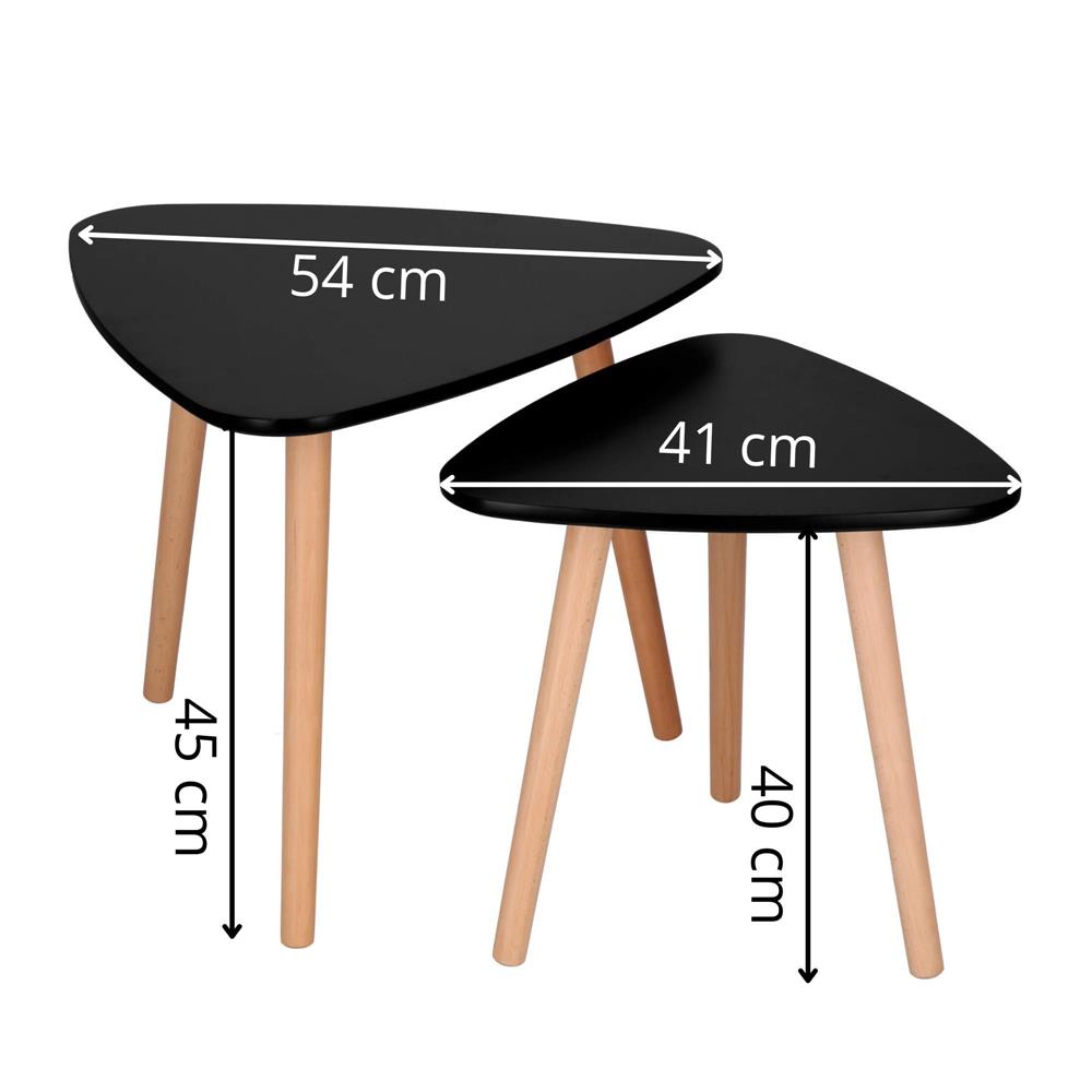 Set 2 mese de cafea, ovale, 54x45 cm si 41x40 cm, Blat MDF, Picioare lemn, Negru Household NewTrend