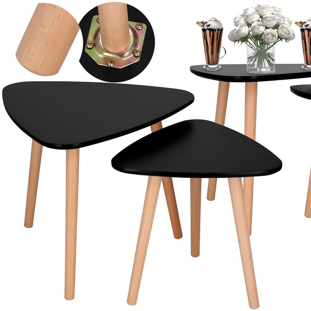 Set 2 mese de cafea, ovale, 54x45 cm si 41x40 cm, Blat MDF, Picioare lemn, Negru Household NewTrend