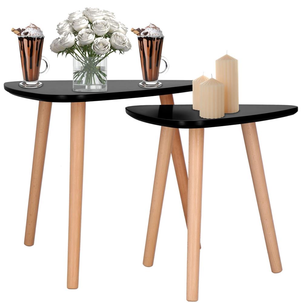 Set 2 mese de cafea, ovale, 54x45 cm si 41x40 cm, Blat MDF, Picioare lemn, Negru Household NewTrend