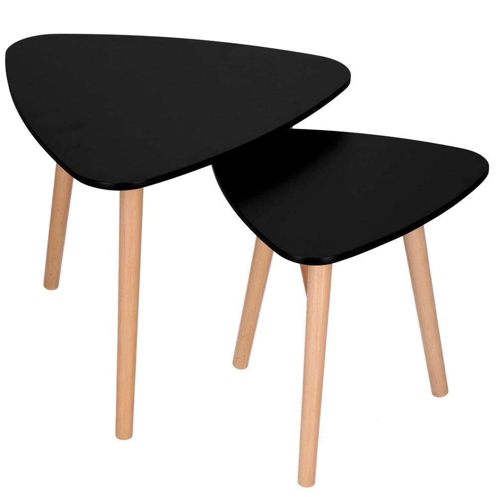 Set 2 mese de cafea, ovale, 54x45 cm si 41x40 cm, Blat MDF, Picioare lemn, Negru Household NewTrend