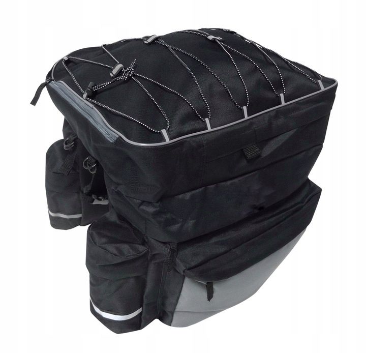 Geanta portbagaj bicicleta dubla, 8 buzunare laterale, 39x34x43cm, negru cu elemente reflectorizante gri, protectie impermeabila Household NewTrend