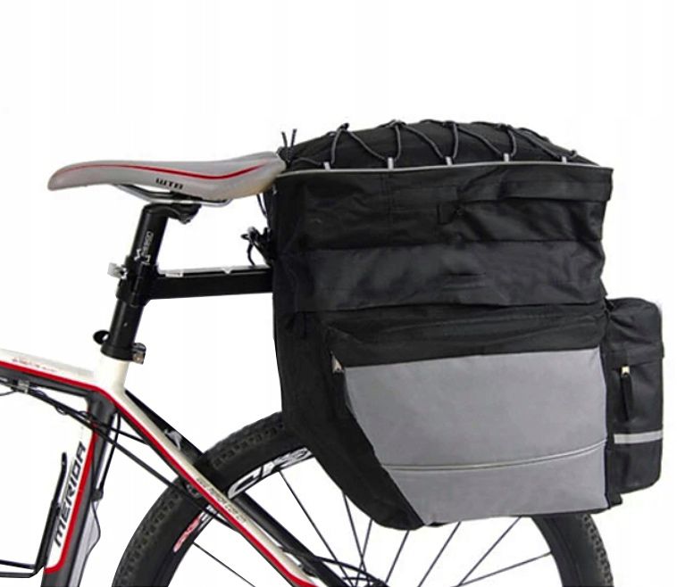 Geanta portbagaj bicicleta dubla, 8 buzunare laterale, 39x34x43cm, negru cu elemente reflectorizante gri, protectie impermeabila Household NewTrend