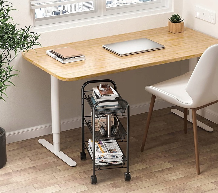 Raft metalic mobil tip carucior pentru bucatarie, 3 polite si 4 agatatori, negru, 44x26x64cm Household NewTrend