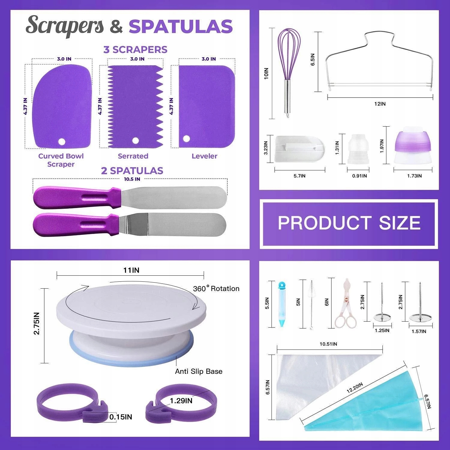 Set patiserie cu platou rotativ, 137 piese cu sabloane pentru ornarea prajiturilor Household NewTrend