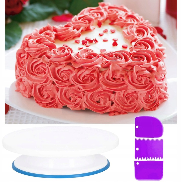 Set patiserie cu platou rotativ, 137 piese cu sabloane pentru ornarea prajiturilor Household NewTrend