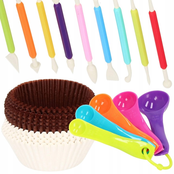 Set patiserie cu platou rotativ si 4 tavi de copt, 345 piese cu sabloane pentru ornarea prajiturilor Household NewTrend