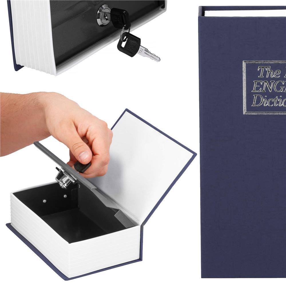 Caseta de valori, cutie metalica cu cheie, portabila, tip carte, Dictionar, albastru, 26x20.5x6.5 cm Household NewTrend