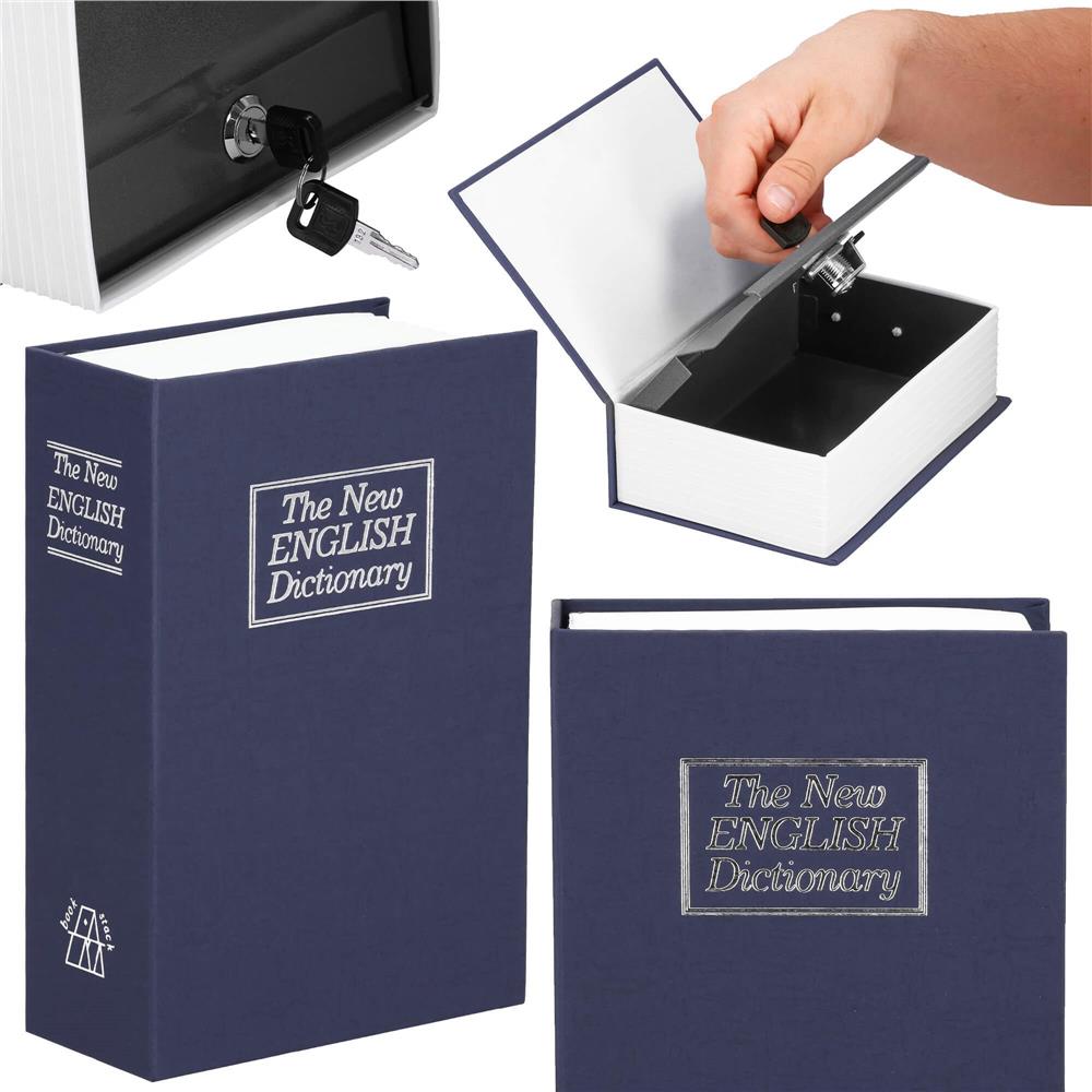 Caseta de valori, cutie metalica cu cheie, portabila, tip carte, Dictionar, albastru, 26x20.5x6.5 cm Household NewTrend
