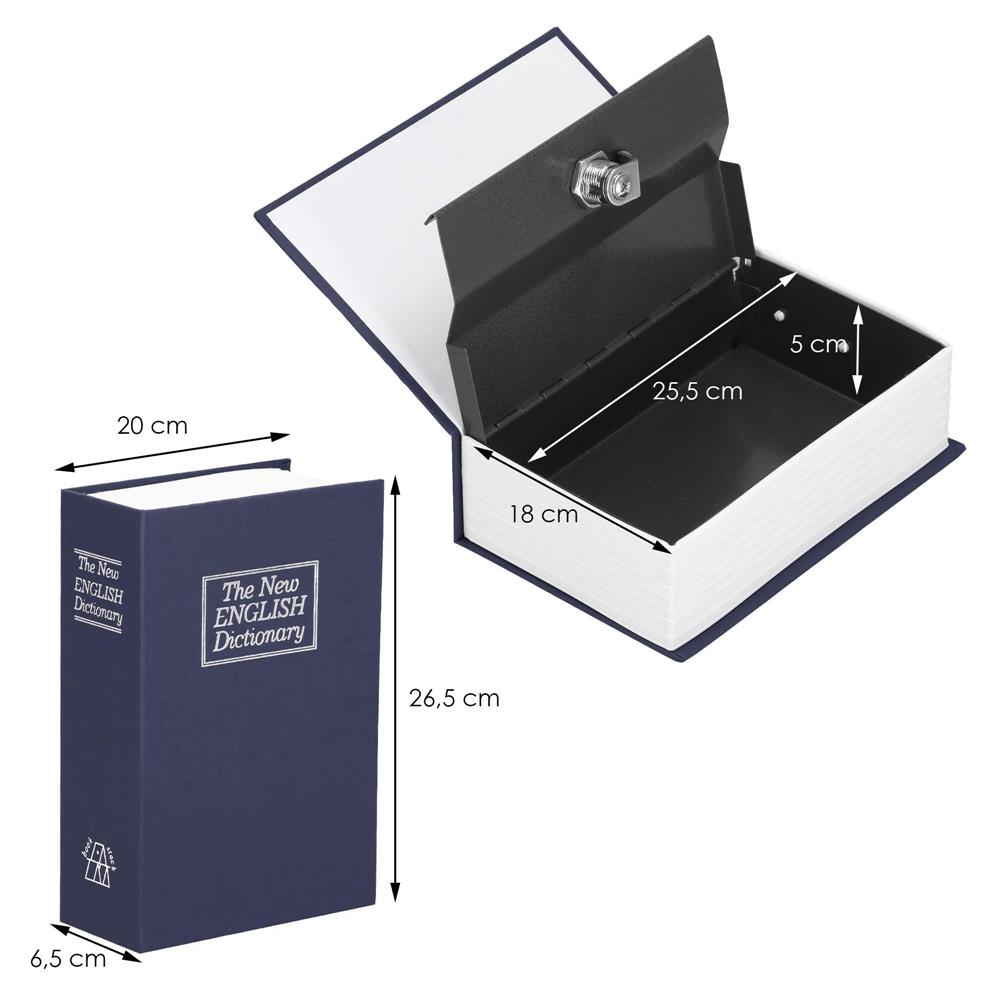 Caseta de valori, cutie metalica cu cheie, portabila, tip carte, Dictionar, albastru, 26x20.5x6.5 cm Household NewTrend