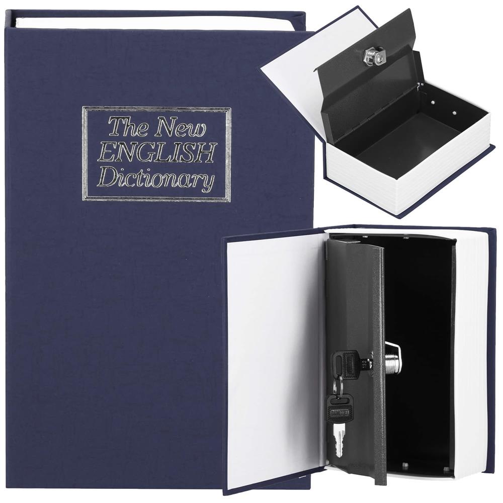 Caseta de valori, cutie metalica cu cheie, portabila, tip carte, Dictionar, albastru, 26x20.5x6.5 cm Household NewTrend
