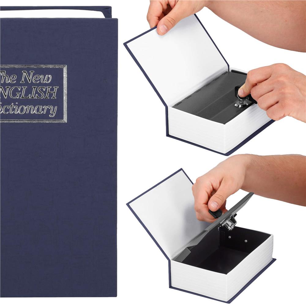 Caseta de valori, cutie metalica cu cheie, portabila, tip carte, Dictionar, albastru, 26x20.5x6.5 cm Household NewTrend
