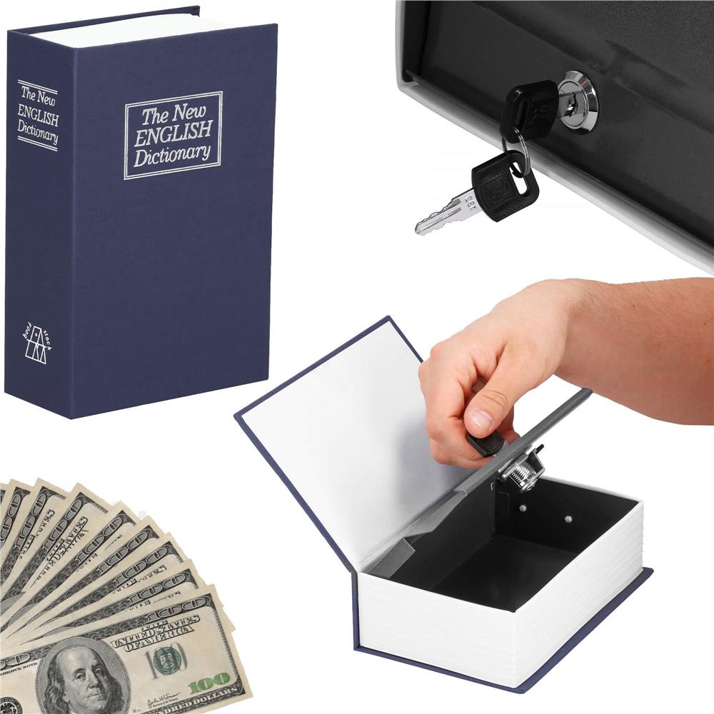 Caseta de valori, cutie metalica cu cheie, portabila, tip carte, Dictionar, albastru, 26x20.5x6.5 cm Household NewTrend