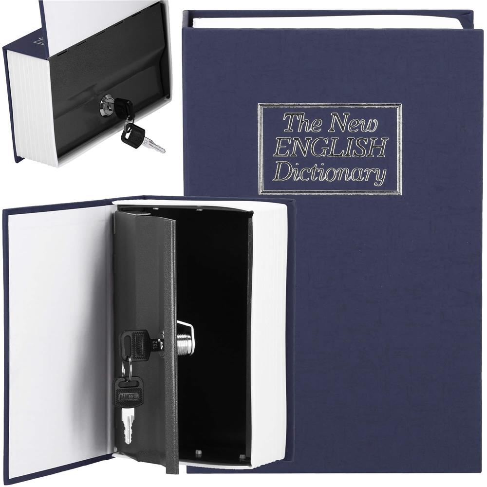 Caseta de valori, cutie metalica cu cheie, portabila, tip carte, Dictionar, albastru, 26x20.5x6.5 cm Household NewTrend