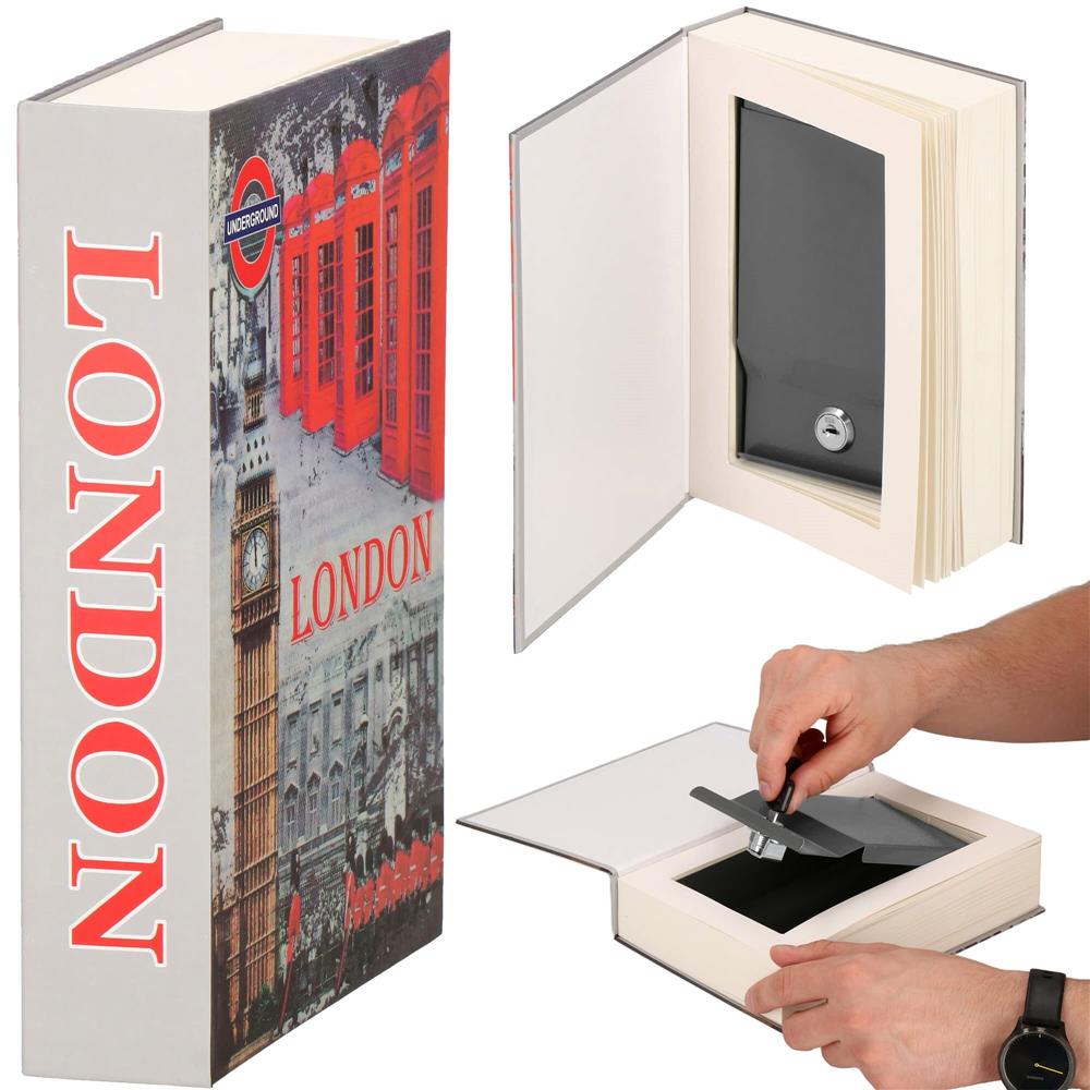 Caseta de valori, cutie metalica cu cheie, portabila, tip carte, London, 22x15.5x4.5 cm Household NewTrend