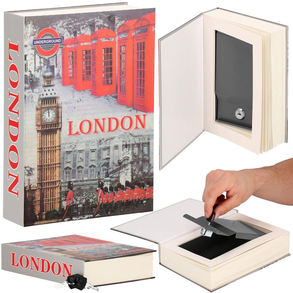 Caseta de valori, cutie metalica cu cheie, portabila, tip carte, London, 22x15.5x4.5 cm Household NewTrend