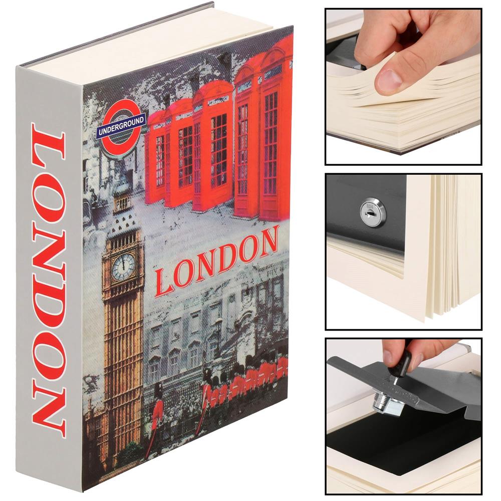 Caseta de valori, cutie metalica cu cheie, portabila, tip carte, London, 22x15.5x4.5 cm Household NewTrend