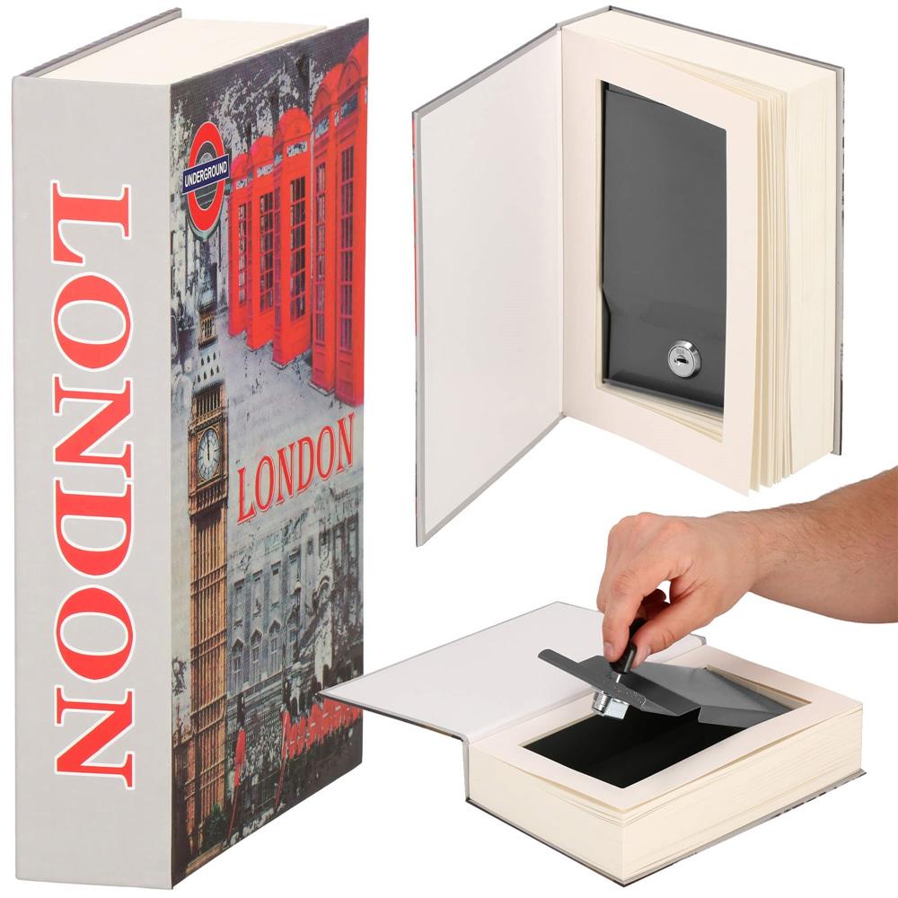 Caseta de valori, cutie metalica cu cheie, portabila, tip carte, London, 22x15.5x4.5 cm Household NewTrend