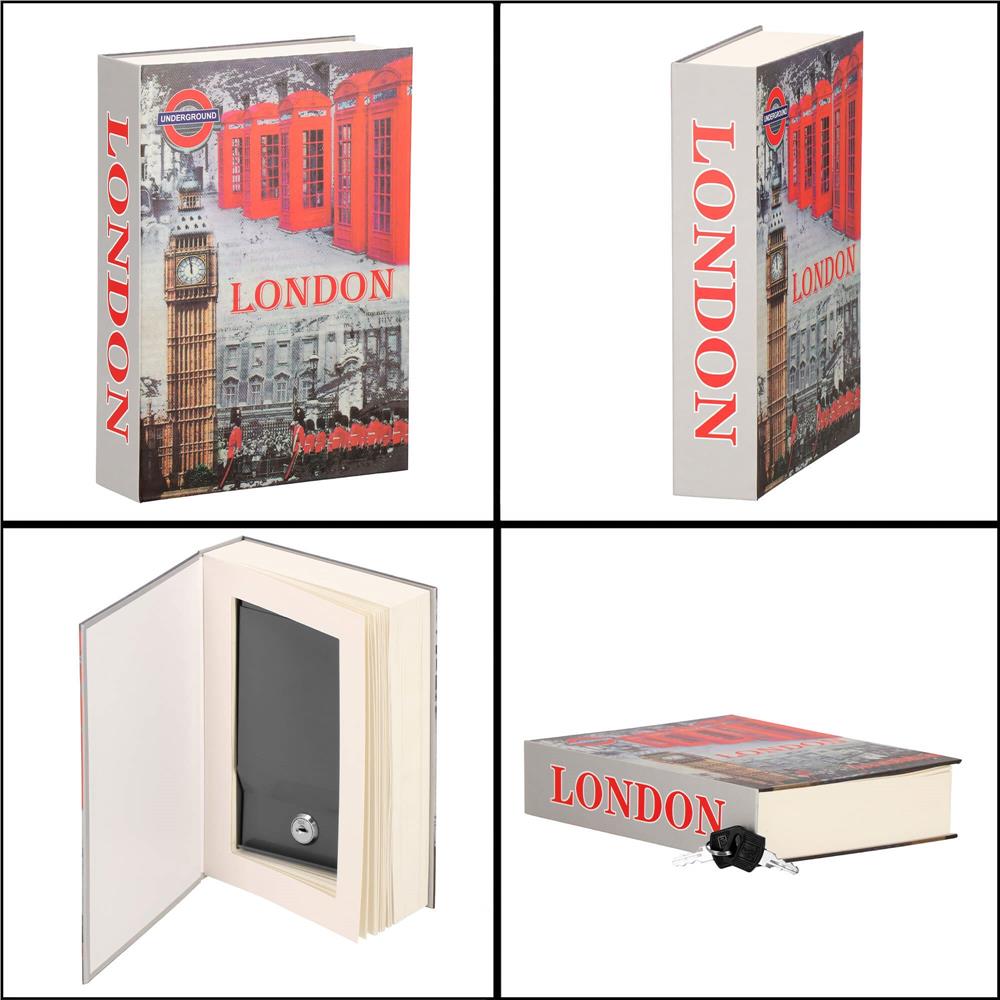 Caseta de valori, cutie metalica cu cheie, portabila, tip carte, London, 22x15.5x4.5 cm Household NewTrend