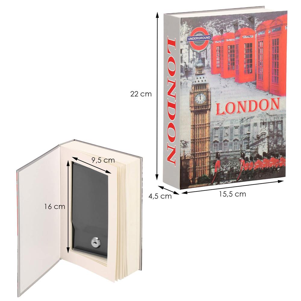 Caseta de valori, cutie metalica cu cheie, portabila, tip carte, London, 22x15.5x4.5 cm Household NewTrend