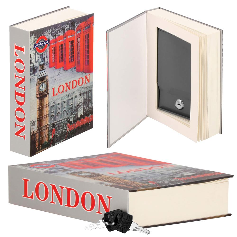 Caseta de valori, cutie metalica cu cheie, portabila, tip carte, London, 22x15.5x4.5 cm Household NewTrend