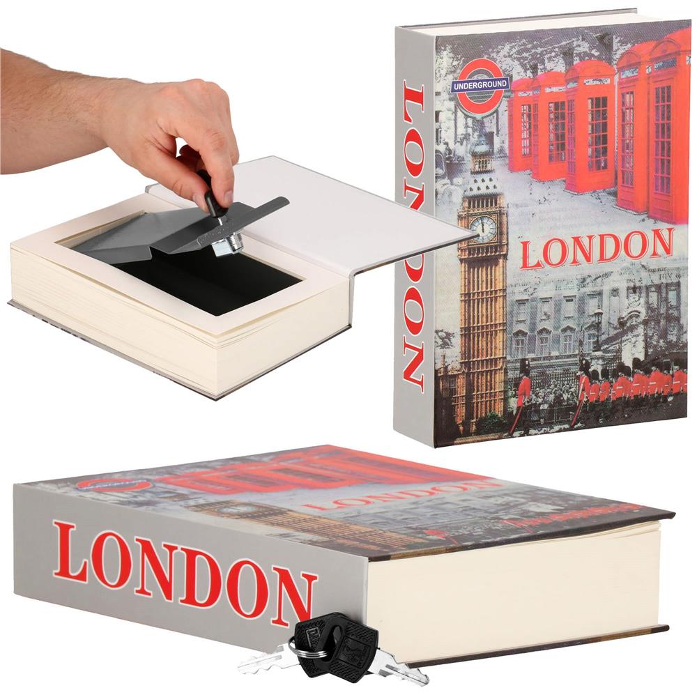 Caseta de valori, cutie metalica cu cheie, portabila, tip carte, London, 22x15.5x4.5 cm Household NewTrend