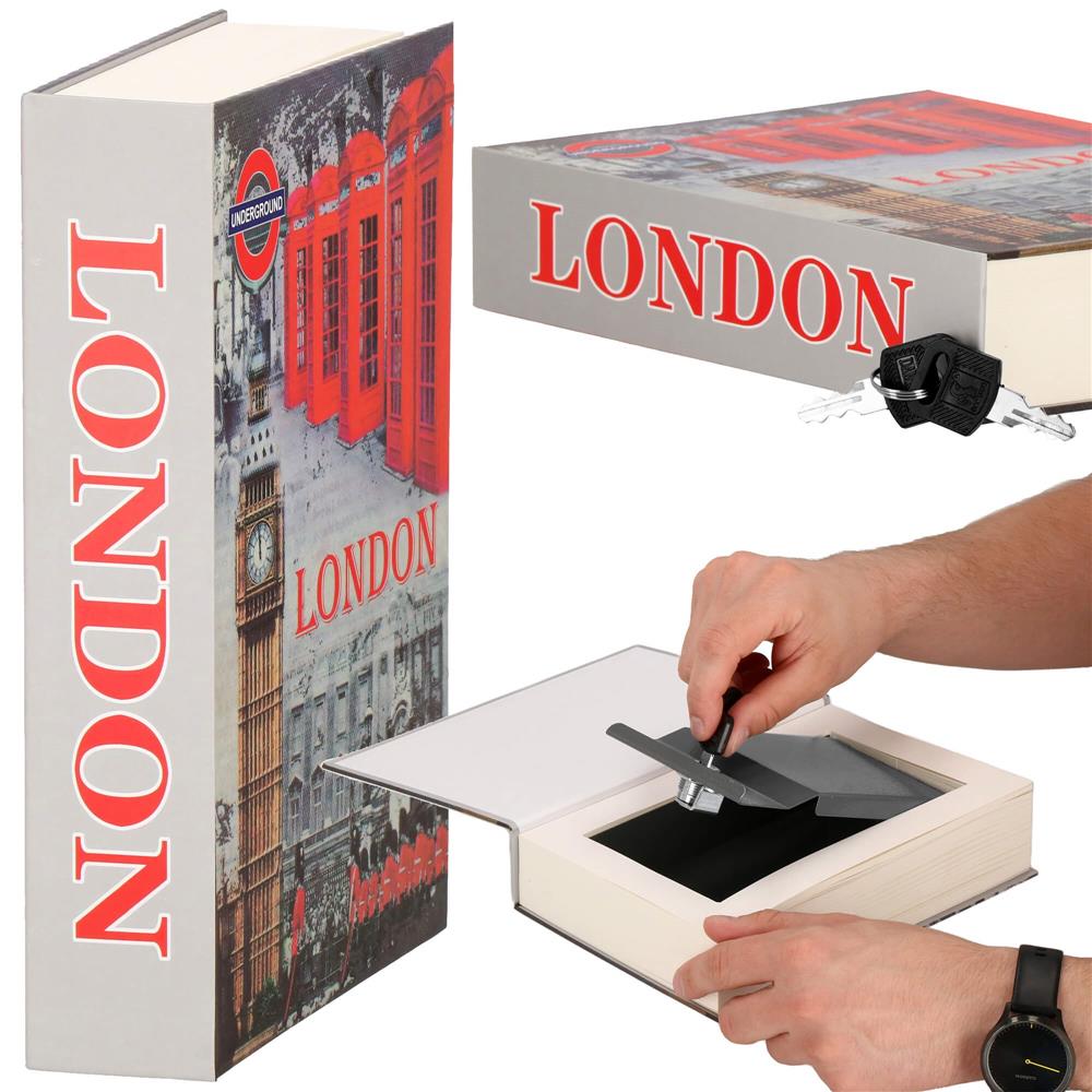 Caseta de valori, cutie metalica cu cheie, portabila, tip carte, London, 22x15.5x4.5 cm Household NewTrend
