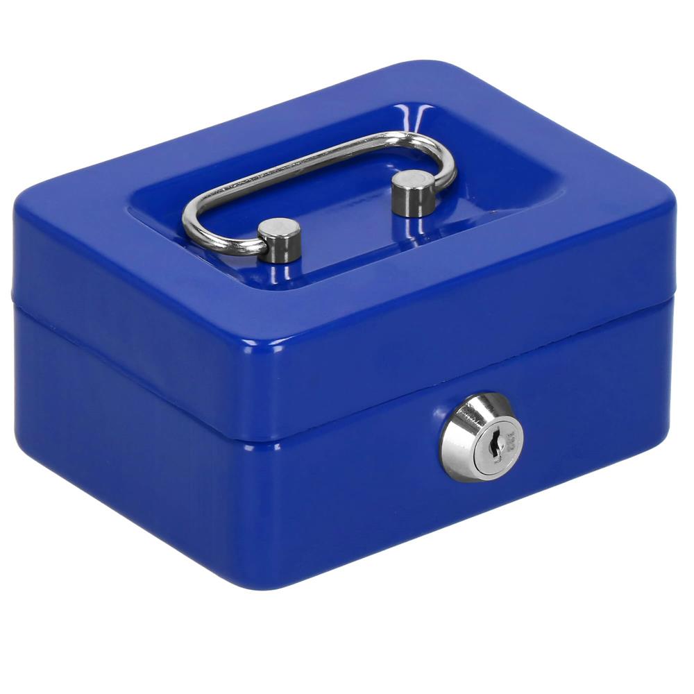 Caseta pentru bani tip cutie de valori, compartimentanta, cu cheie, metal, 12.5x9.5x6.5cm, albastru Household NewTrend