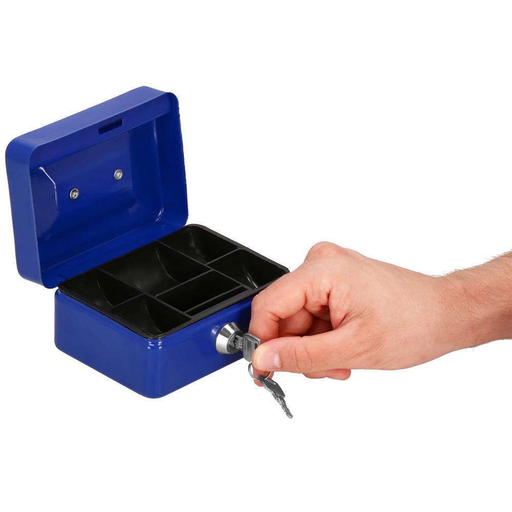 Caseta pentru bani tip cutie de valori, compartimentanta, cu cheie, metal, 12.5x9.5x6.5cm, albastru Household NewTrend