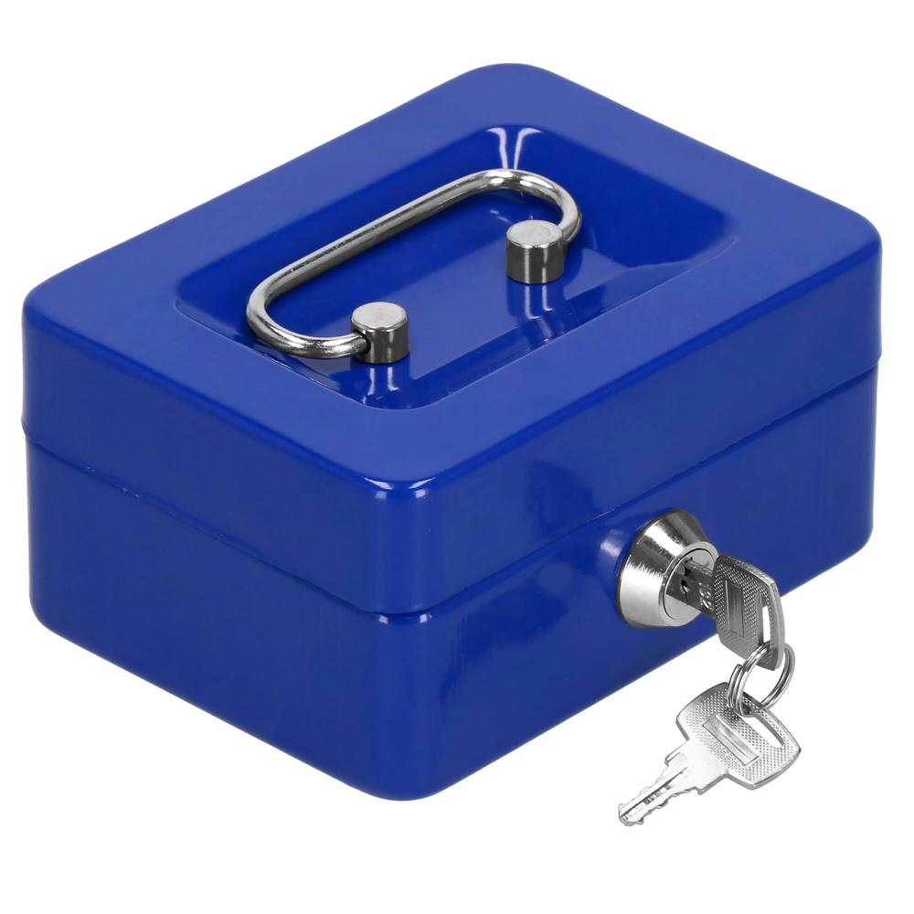 Caseta pentru bani tip cutie de valori, compartimentanta, cu cheie, metal, 12.5x9.5x6.5cm, albastru Household NewTrend