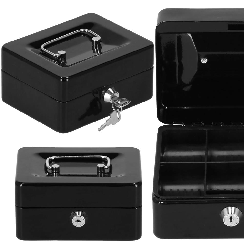 Caseta pentru bani tip cutie de valori, compartimentanta, cu cheie, metal, 15x12x8cm, negru Household NewTrend