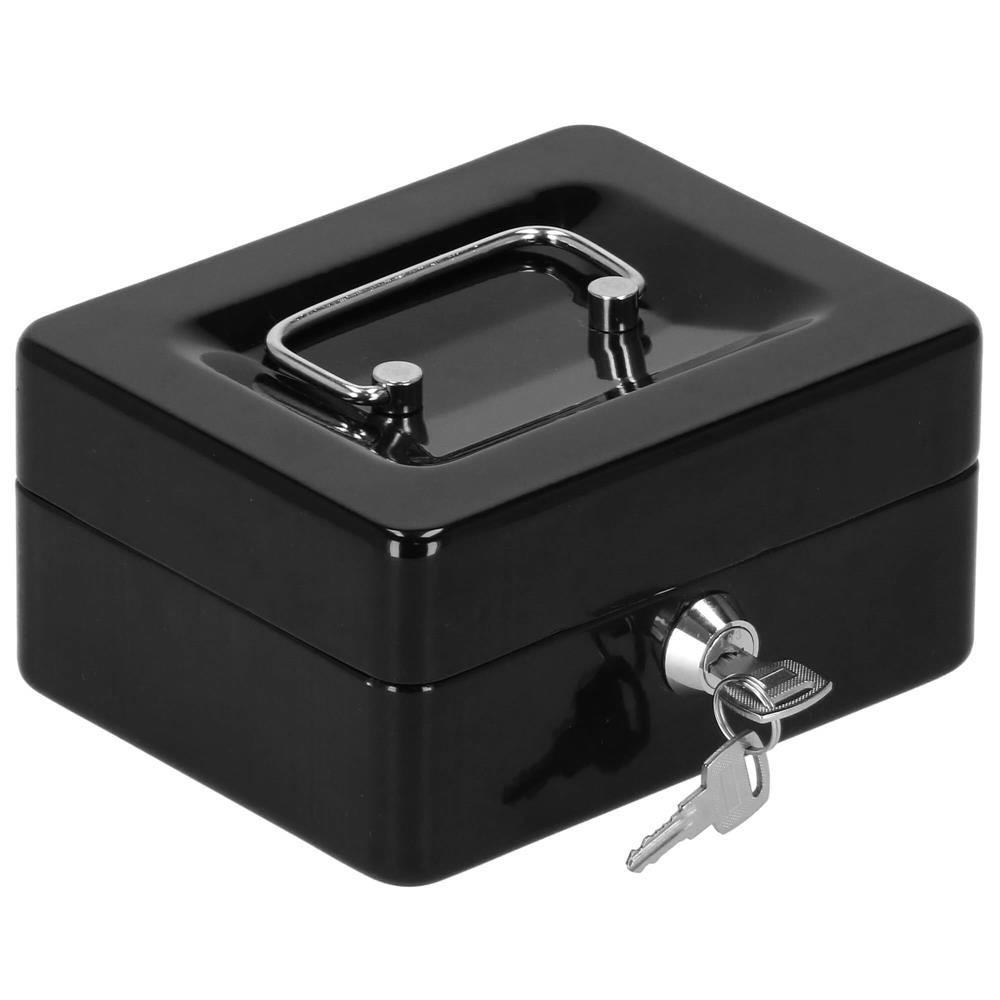 Caseta pentru bani tip cutie de valori, compartimentanta, cu cheie, metal, 15x12x8cm, negru Household NewTrend
