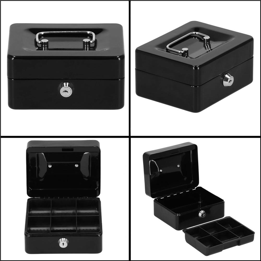 Caseta pentru bani tip cutie de valori, compartimentanta, cu cheie, metal, 15x12x8cm, negru Household NewTrend