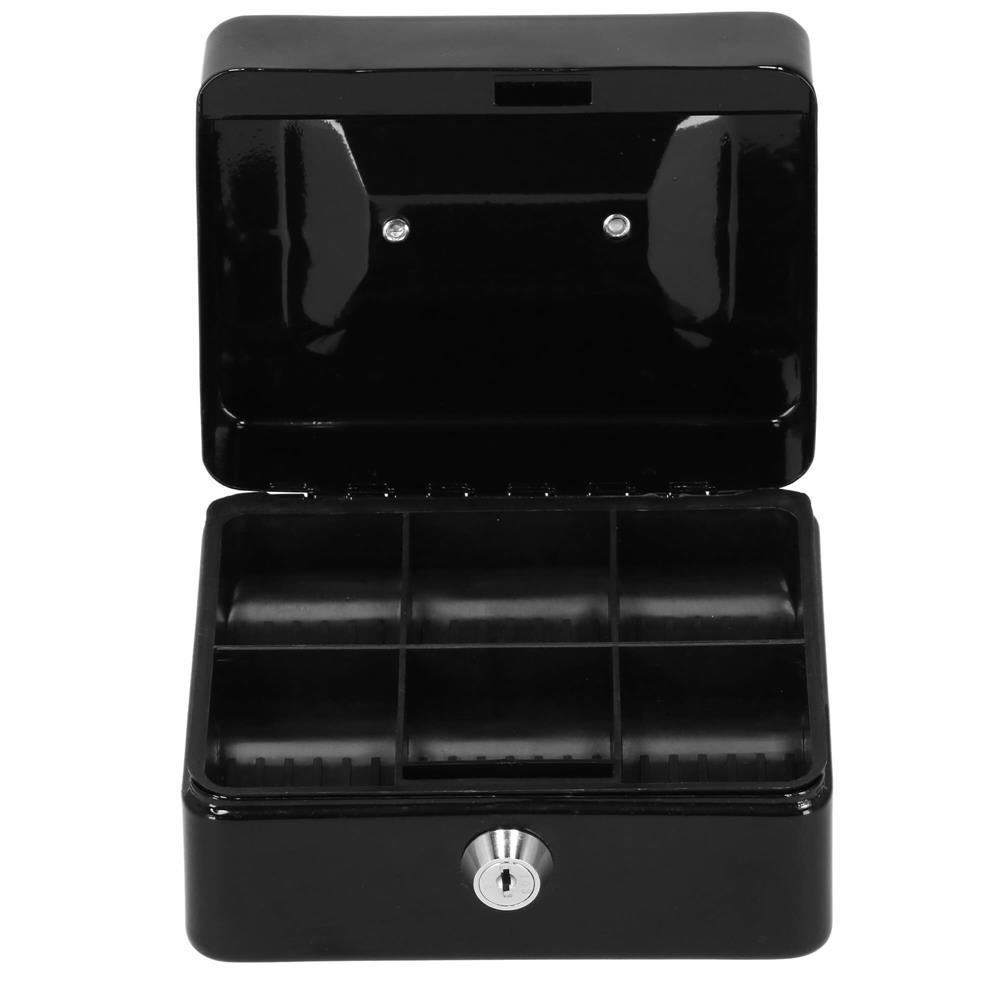Caseta pentru bani tip cutie de valori, compartimentanta, cu cheie, metal, 15x12x8cm, negru Household NewTrend