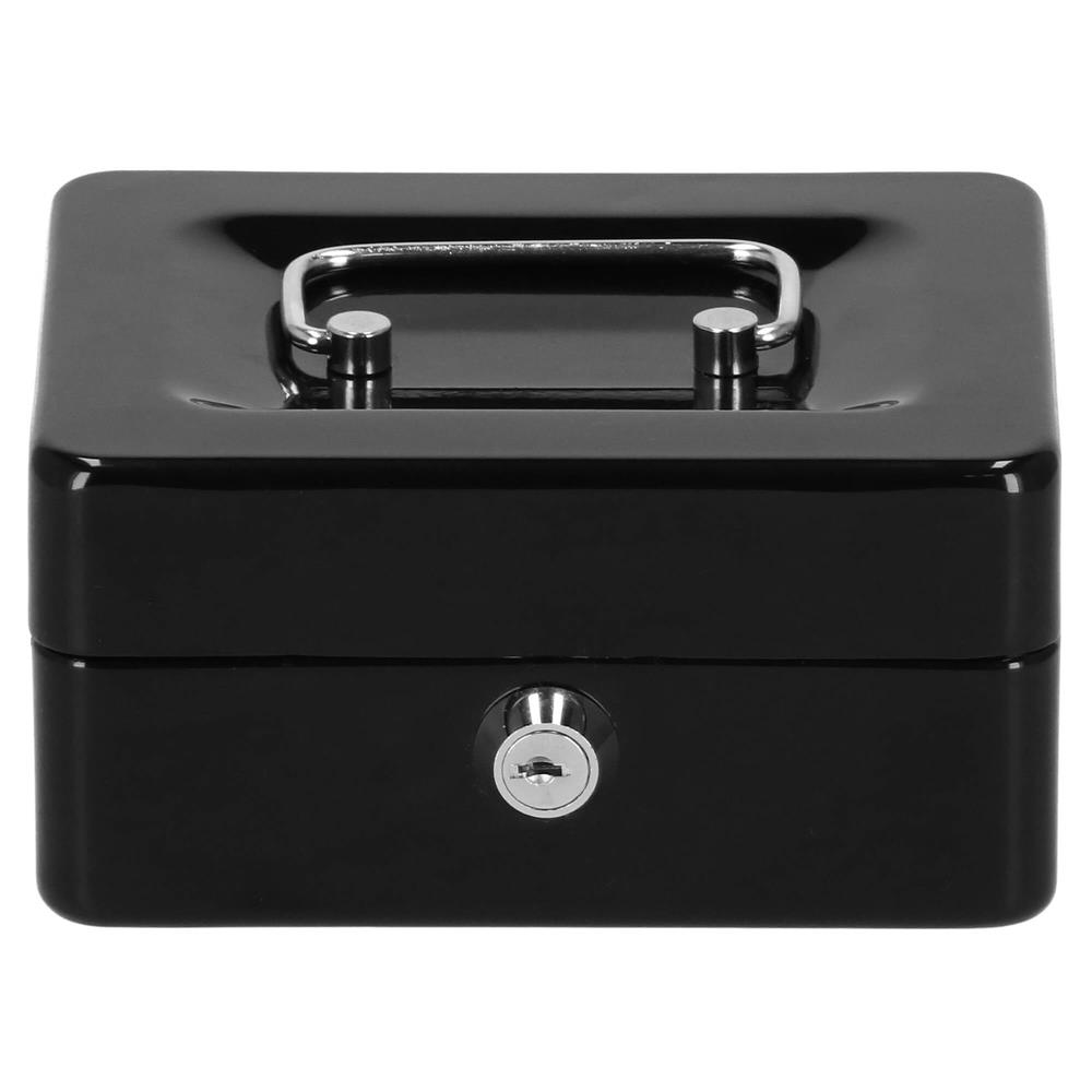 Caseta pentru bani tip cutie de valori, compartimentanta, cu cheie, metal, 15x12x8cm, negru Household NewTrend