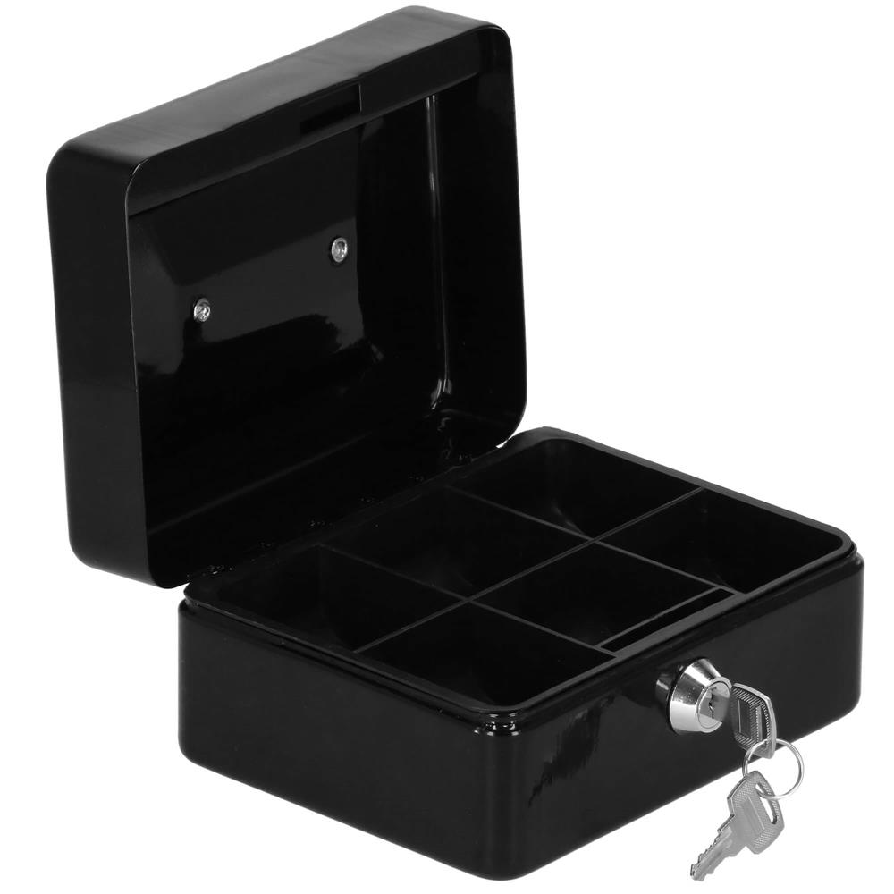 Caseta pentru bani tip cutie de valori, compartimentanta, cu cheie, metal, 15x12x8cm, negru Household NewTrend