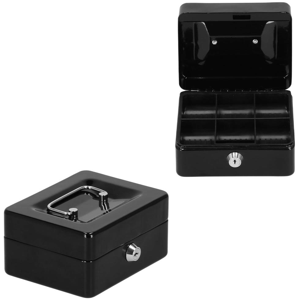 Caseta pentru bani tip cutie de valori, compartimentanta, cu cheie, metal, 15x12x8cm, negru Household NewTrend