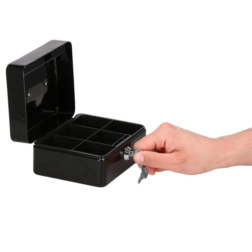 Caseta pentru bani tip cutie de valori, compartimentanta, cu cheie, metal, 15x12x8cm, negru Household NewTrend