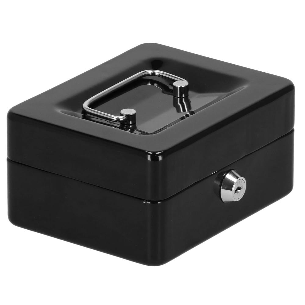 Caseta pentru bani tip cutie de valori, compartimentanta, cu cheie, metal, 15x12x8cm, negru Household NewTrend