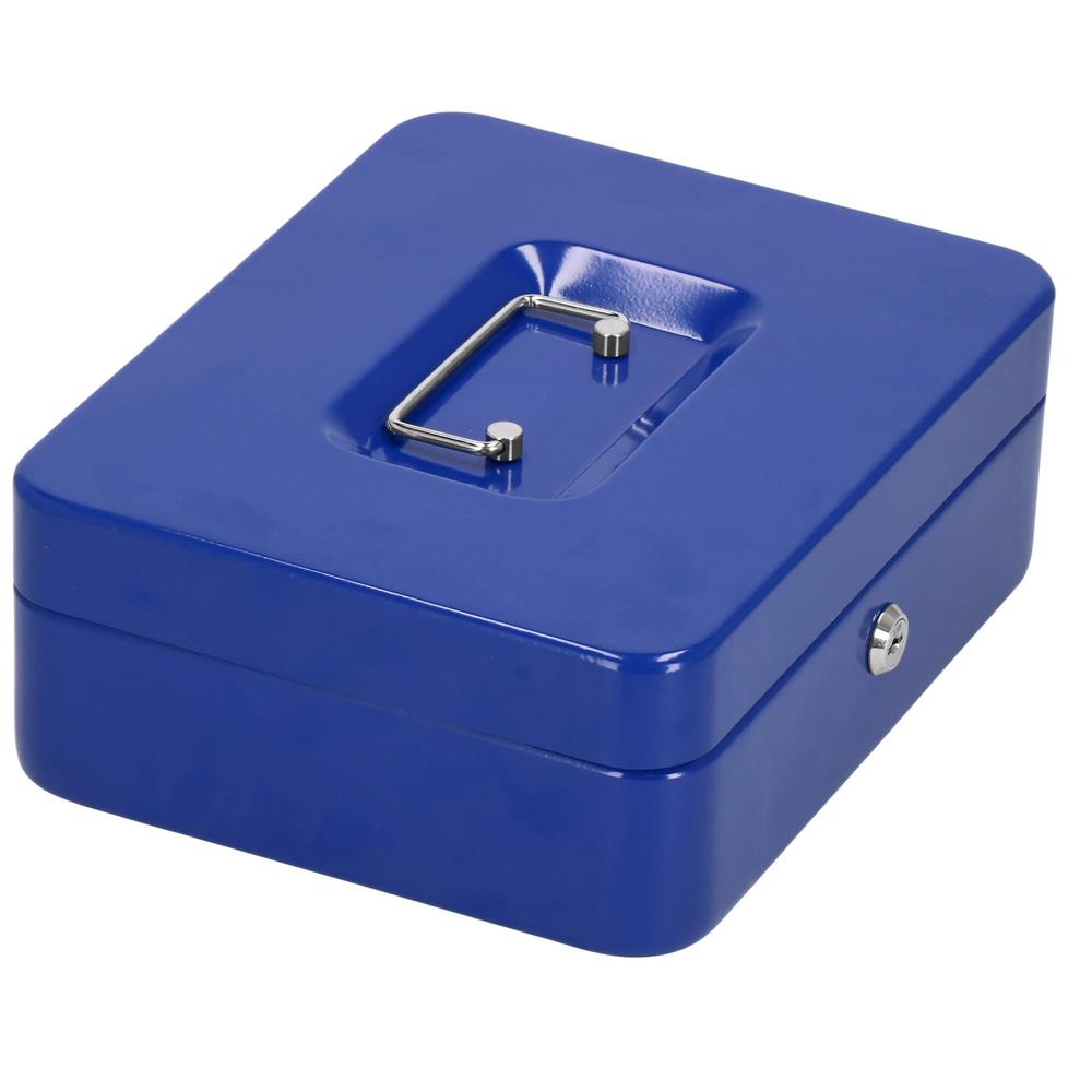 Caseta pentru bani tip cutie de valori, compartimentanta, cu cheie, metal, 25x20x9cm, albastru Household NewTrend