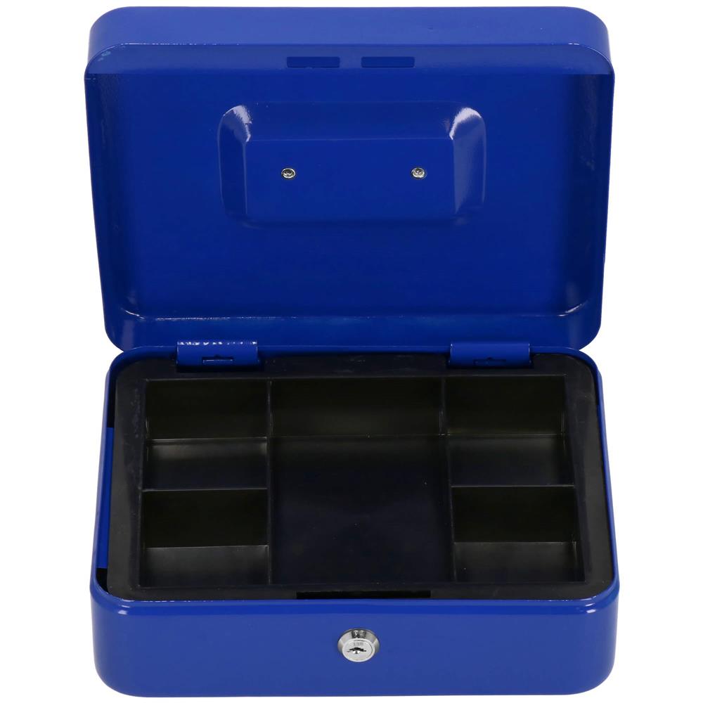 Caseta pentru bani tip cutie de valori, compartimentanta, cu cheie, metal, 25x20x9cm, albastru Household NewTrend