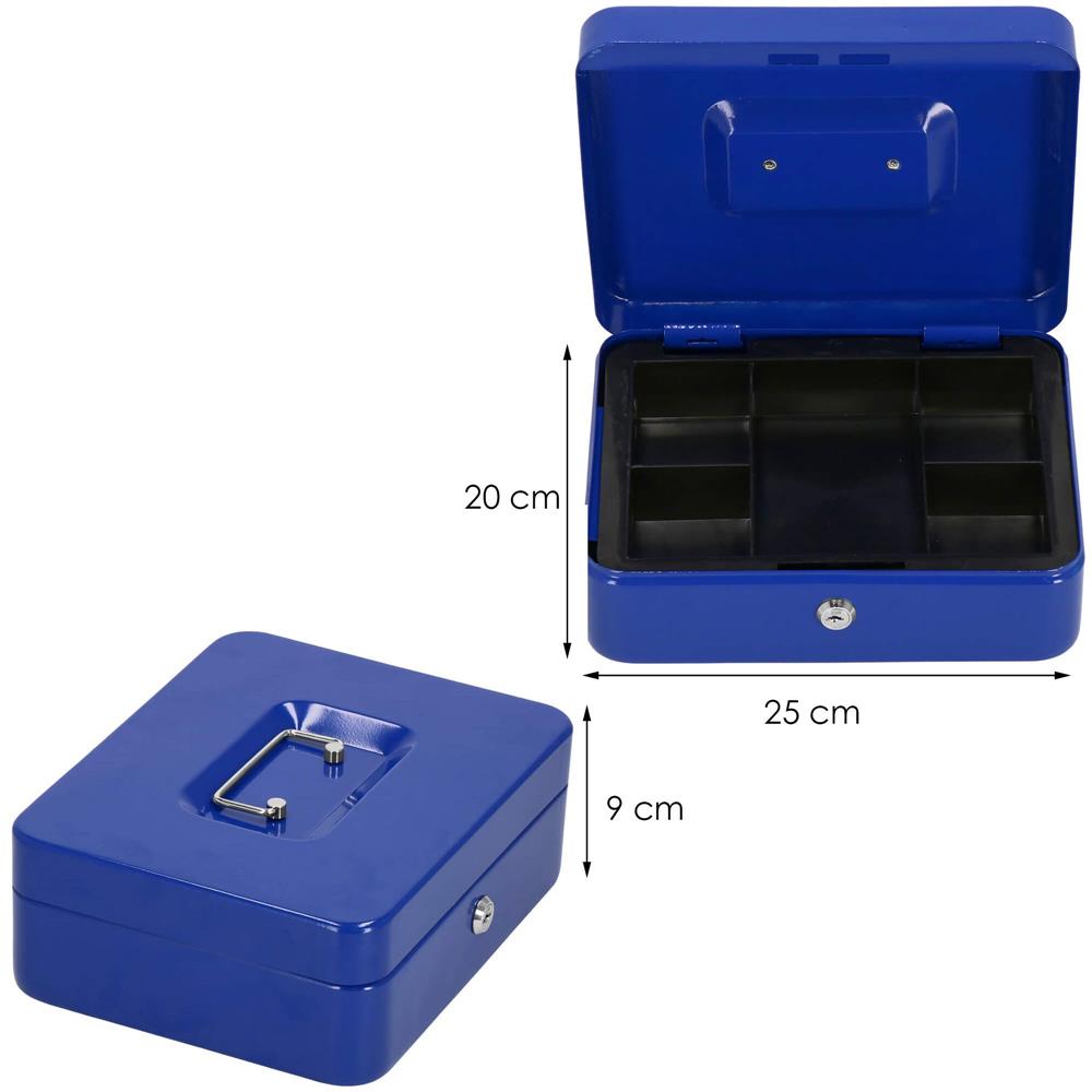 Caseta pentru bani tip cutie de valori, compartimentanta, cu cheie, metal, 25x20x9cm, albastru Household NewTrend