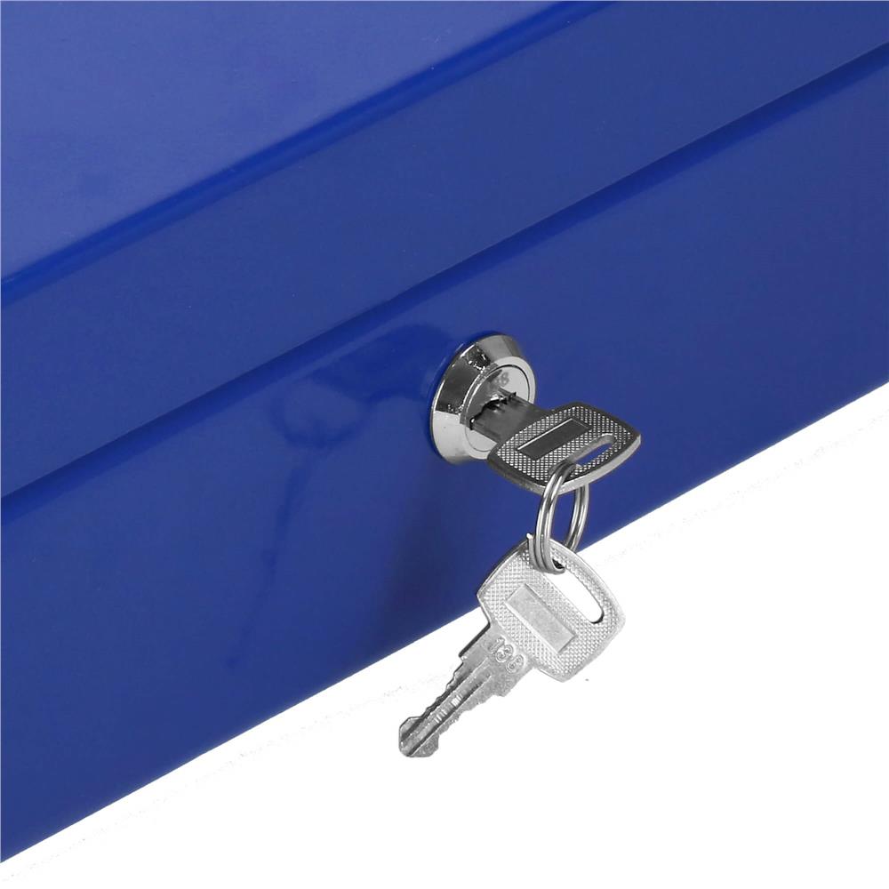 Caseta pentru bani tip cutie de valori, compartimentanta, cu cheie, metal, 25x20x9cm, albastru Household NewTrend